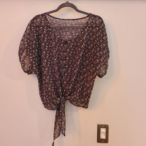 Floral sheer tie up, button down T-Shirt